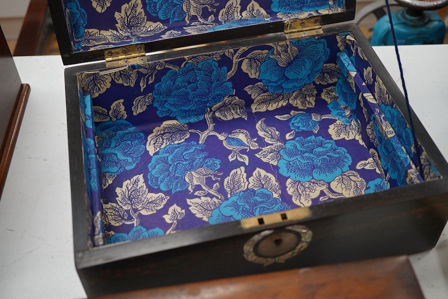 A Victorian coromandel wood, mother of pearl inlay box- 29.5cm wide together with a Victorian olive wood box